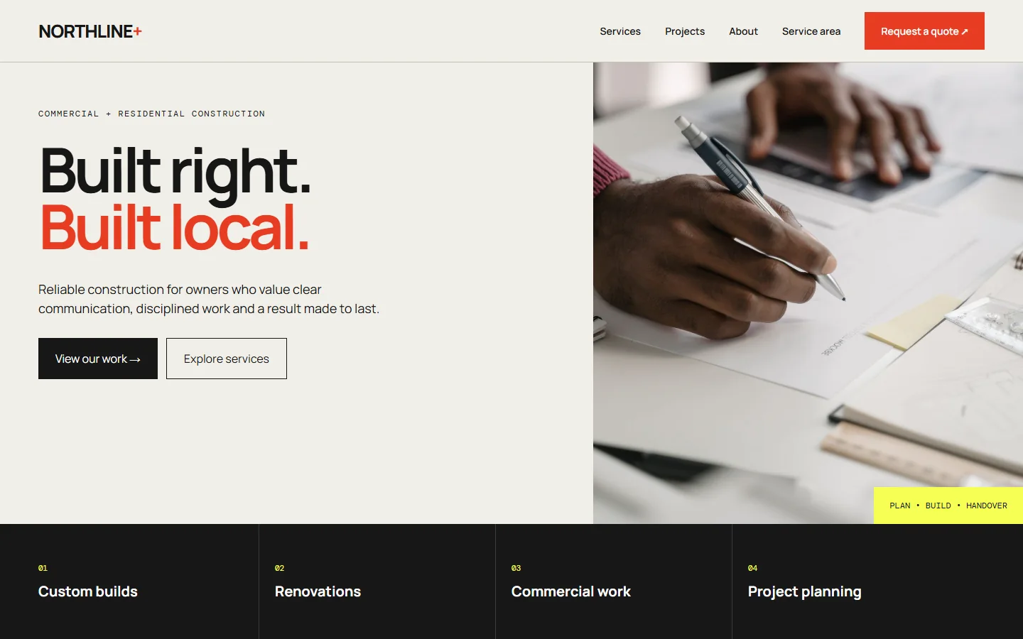 Northline Build Co contractor website homepage
